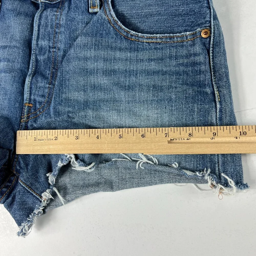 Levi's Jean Short Women 28 501 High Rise Blue Whisker Cut Off Cotton Denim Jorts - Picture 14 of 16